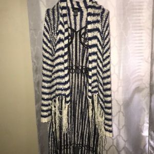 navy and creme cardigan